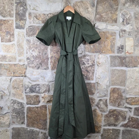 Tanya Taylor Shiv Shirt Dress Olive Green Maxi with Belt - eharrisgallery.com Tanya Taylor Shiv Shirt Dress Olive Green Maxi with Belt - eharrisgallery.com